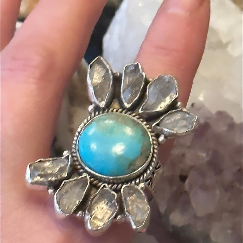 Turquoise Herkimer Diamond Statement Sterling Sil… - image 6